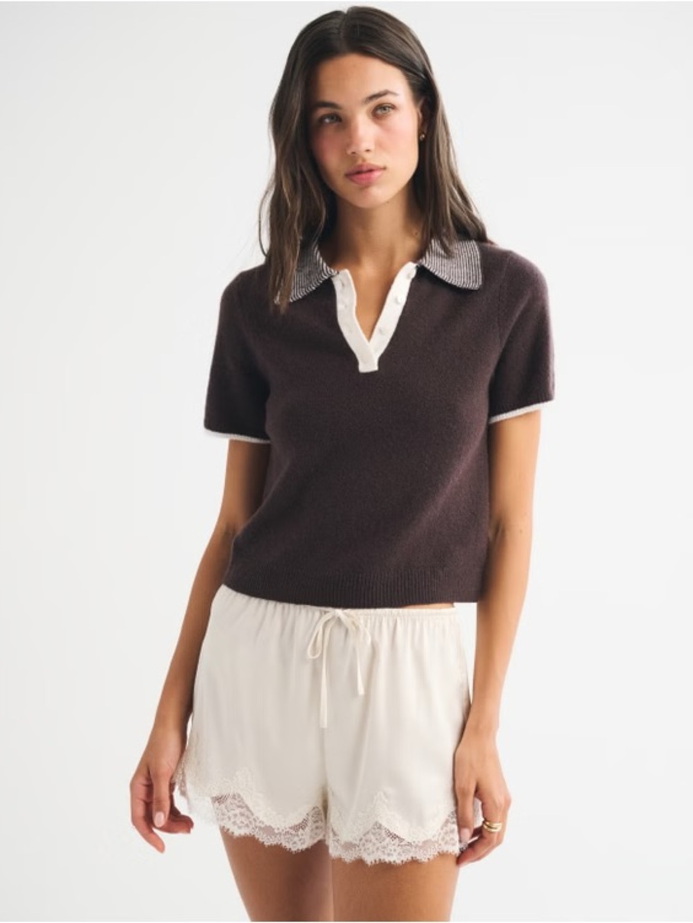 Abercrombie Merino Wool-Blend Sweater Polo Dark Coffee